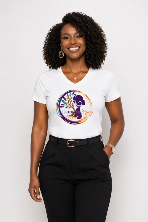 Rooted And Rising V Neck Tee - White