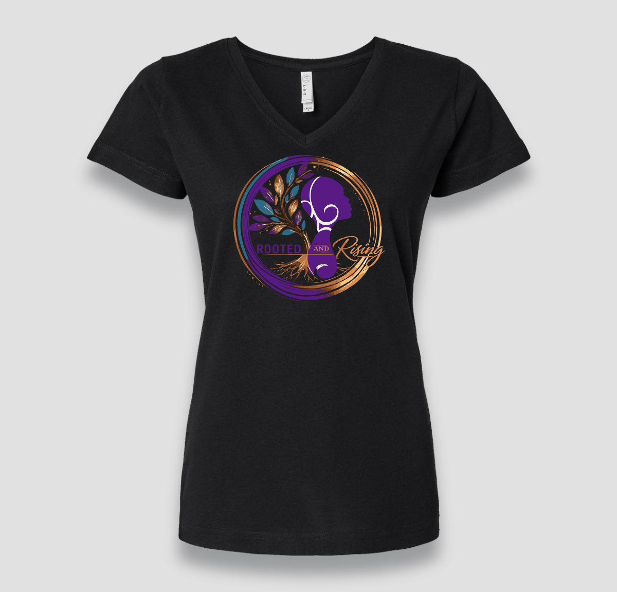 Rooted And Rising V Neck Tee - Black